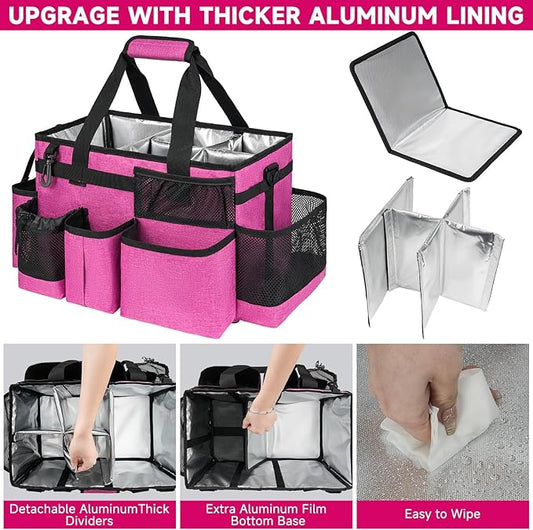 Cleaning Caddy Bag, Large Cleaning Supplies Organizer for Housekeepers, Housekeeping Caddy with Handle and Detachable Padded Cushion, Pink-NeatNest