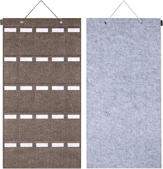 AROUY Sunglasses Organizer - Hanging Wall Pocket with 25 Felt Slots - Sunglass & Eyeglass Display with Sturdy Rope (Dark Gray, Large)-NeatNest