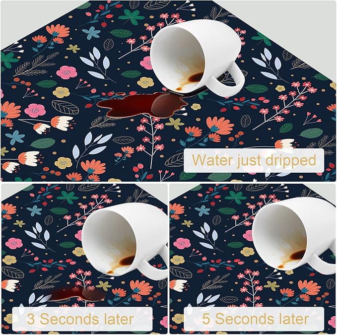 Cute Flower Dish Drying Mats Super Absorbent Dish Drainer Rack Pad Non-Slip Drying Mat for Kitchen Counter, 20"x12"-NeatNest