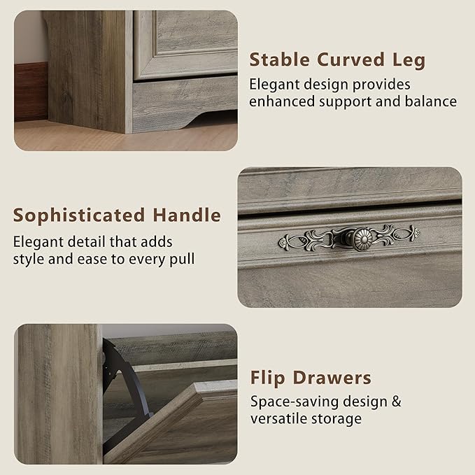 3 Flips Shoe Cabinet for Entryway, Narrow Shoe Storage Cabinet with Adjustable Shelves, Wooden Space-Saving Organizer and Rack for Foyer, Closet, Hallway