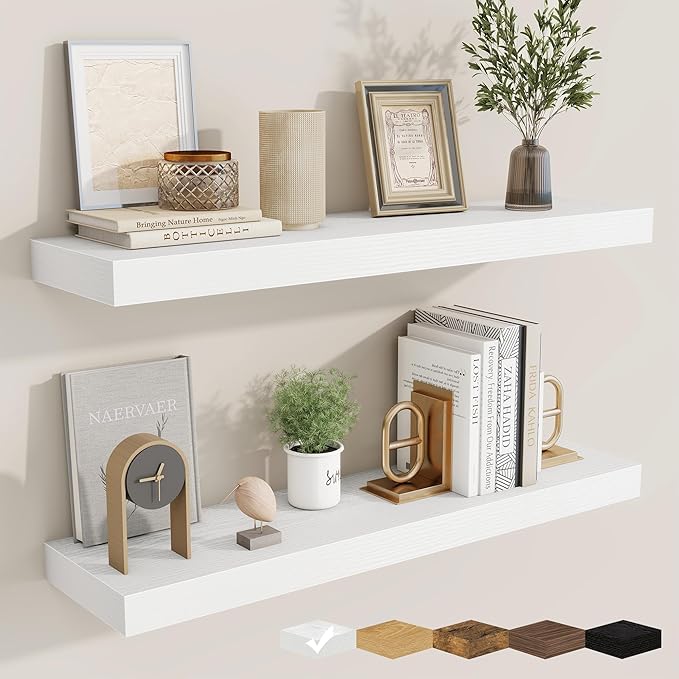 fuqing Floating Shelves for Wall, Bathroom Shelf Wall Mounted for Storage, Shelves with Invisible Bracket for Bedroom, Kitchen, Living Room, Farmhouse Small Book Shelf, 30 Inch Set of 2, White-NeatNest