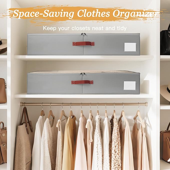 Criusia Under Bed Storage Bins with Clear PVC Lids – 2 Pack Large Underbed Organizers with Heavy-Duty Handles, Reinforced with 800G PP Panels & 80G Non-Woven Fabric – Waterproof & Foldable, Gery-NeatNest