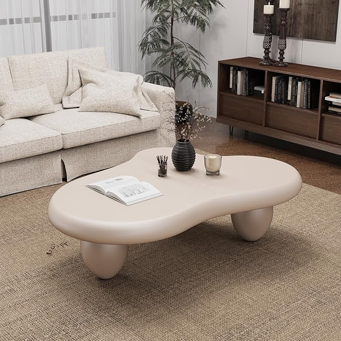 Cream White Cloud Shaped Coffee Table Modern Cloud Coffee Table for Living Room Irregular Cute Center Table with Thicken Round Edge And 3 Legs Low Coffee Table for Bedroom,Cloud c white 47.2"-NeatNest