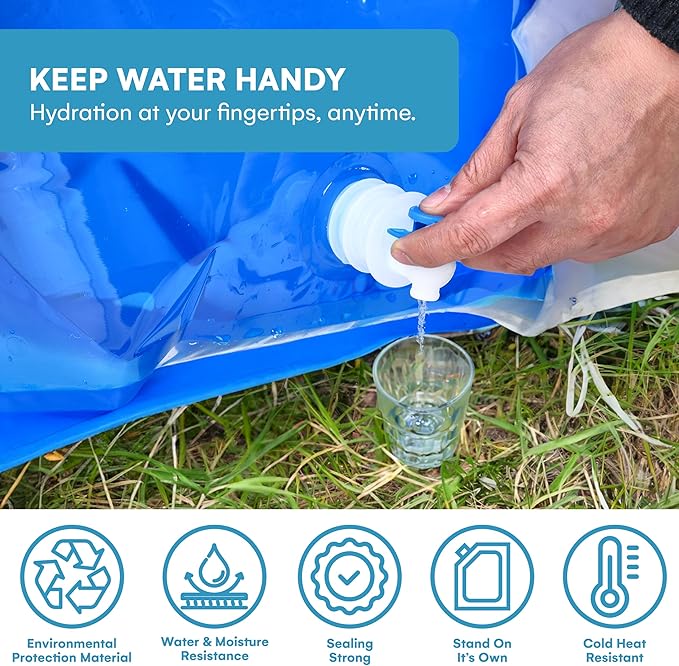 ACOWAY Collapsible Water Storage Container Bag, 2 Units - Blue and White (2.6 gal Each) - Portable Camping and Emergency Water Jug with Spout for Hydration, Outdoors, and Disaster Preparedness