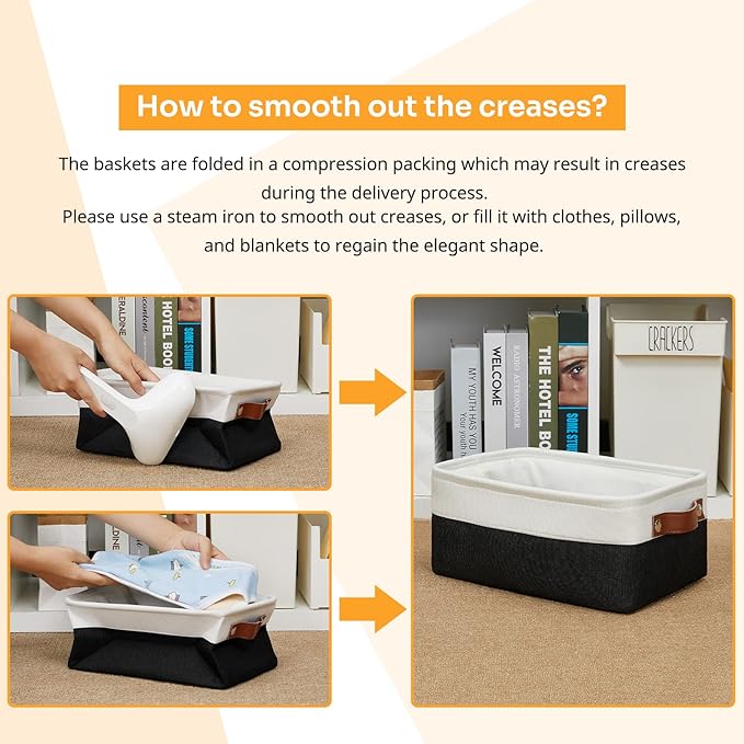 DULLEMELO Small Storage Bin, Collapsible Rectangular Fabric Basket for Organizing, Shelves, Closets, Nursery, Home, Office, Empty Gift Basket (White&Black)-NeatNest