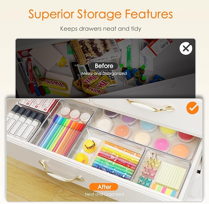 Criusia Drawer Organizer, 26 Pack Clear Plastic Drawer Organizer Bins, Versatile Organization and Storage Trays for Kitchen, Bathroom, Vanity Makeup and Office-NeatNest