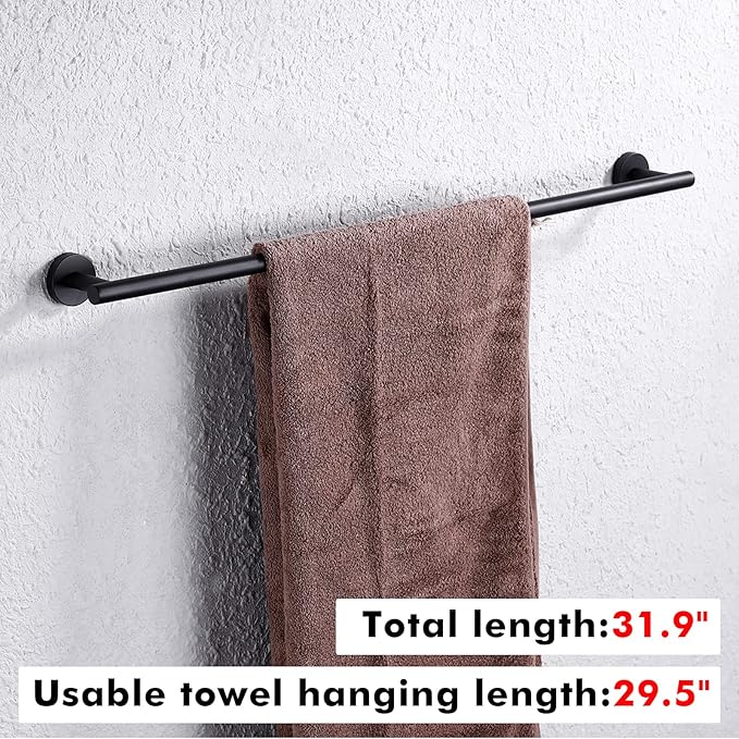 KES 29.5 Inches Matte Black Towel Bar for Bathroom Shower Hand Towel Holder Hanger SUS304 Stainless Steel RUSTPROOF Wall Mount, Total Length 31.9 Inch, A2000S80-BK