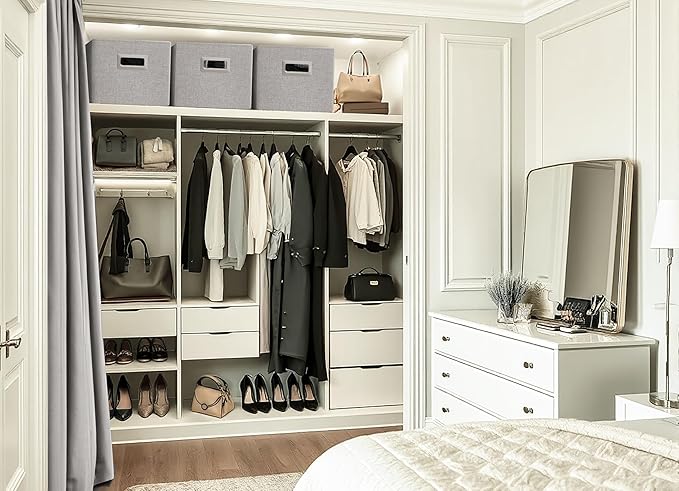 DECOMOMO Storage Bins for Shelves Robust Fabric Closet Bins for Shelves Toy Storage Clothes Books (Pack of 3 – Light Grey)-NeatNest