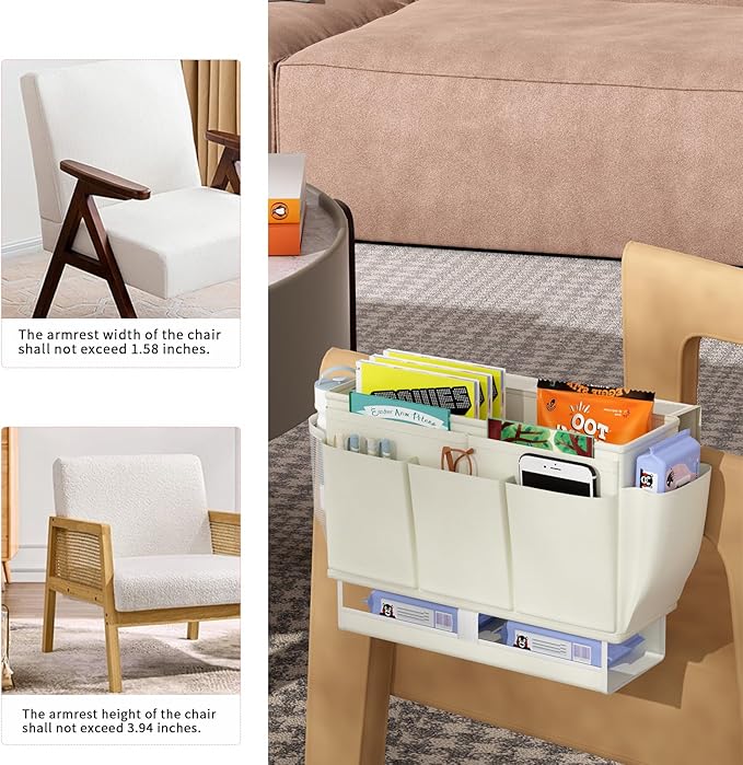 Bedside Caddy Bedside Organizer,Bed Caddy with 11 Pockets and Power Strip Holder,Versatile Bedside Storage Caddy for Home,Dorm,Bunk,Hospital,Crib Bed (White)-NeatNest