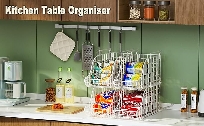 Can Storage Organizer Pantry, Stackable Kitchen Canned Food Holder With Handles, Can Organizer For Pantry Countertop Cabinet, Beverage Drink Pop Soda Can Dispenser Patent Pending (White, 4 Pack)-NeatNest