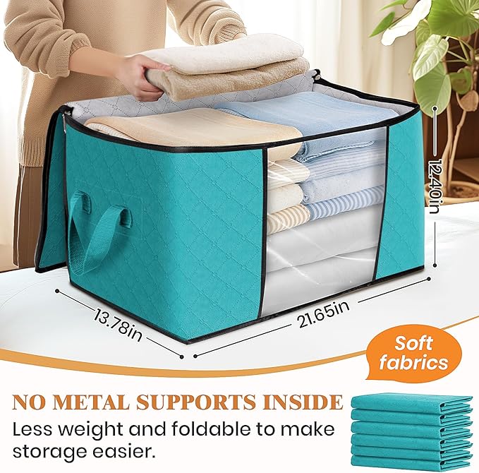 Fab totes 10 Pack Clothes Storage, Foldable Thick Fabric Blanket Storage Bags, Containers for Organizing Bedroom, Closet, Clothing, Comforter,Closet Organization with Handle,Green-NeatNest