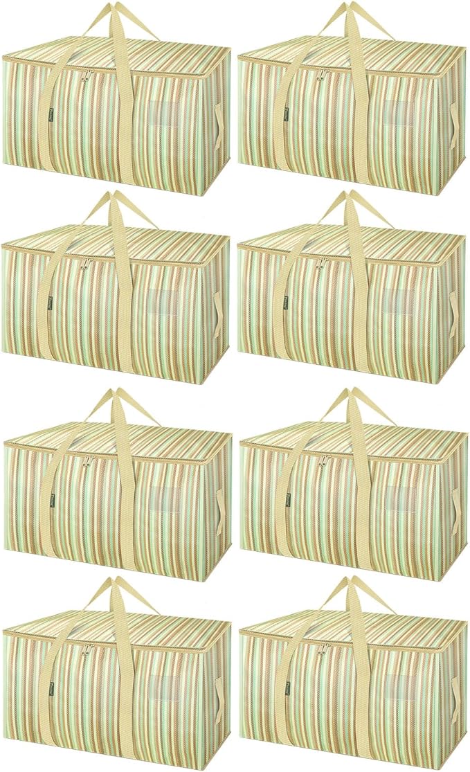 BALEINE 8-Pack Oversized Moving Bags with Reinforced Handles, Heavy-Duty Storage Tote for Clothes, Moving Supplies (Color Strip, 8-Pack)-NeatNest