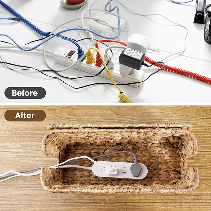 Cable Management Box Water Hyacinth Cable Organizer Box and Power Strip Box for Electrical Cord Management Desk Cord Hider and Floor Cable Management