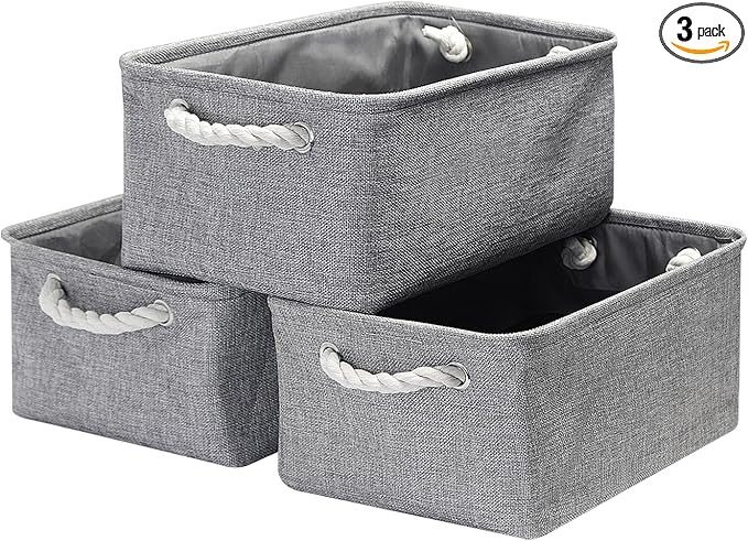 Fabric Storage Bins, 3 Pack Foldable Cube Baskets with Rope Handles, Large Collapsible Storage Cubes for Home, Office, Closet, Clothes, Books Organizer. (Gray, 3PCS/14*10.2*6.3inch)-NeatNest