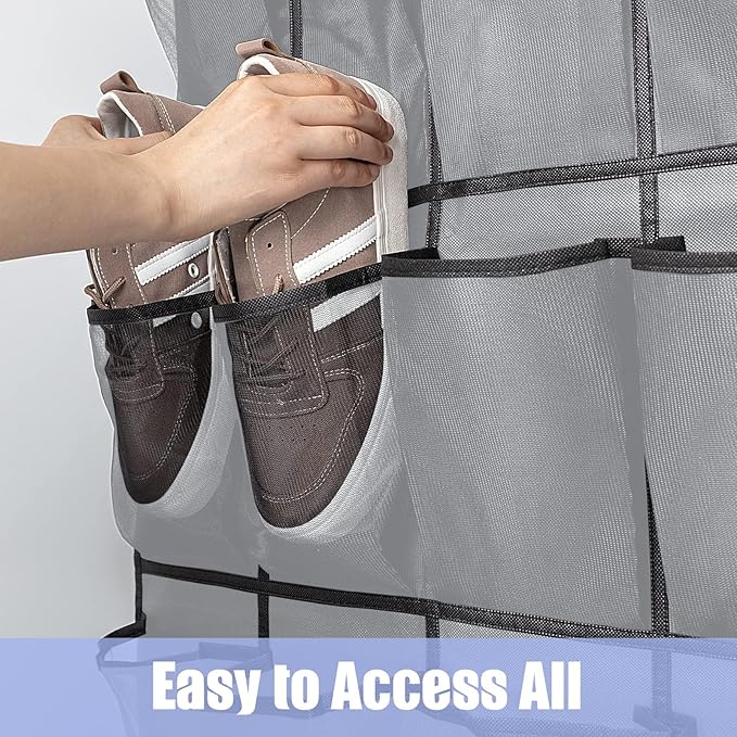 Over the Door Shoe Organizers 35 Mesh Pockets Hanging Shoe Organizer Shoe Rack for Closet Entryway Bedroom Bathroom Pantry Shoe Holder for Men Sneakers, Women High Heeled Shoes, flip flops Gray-NeatNest