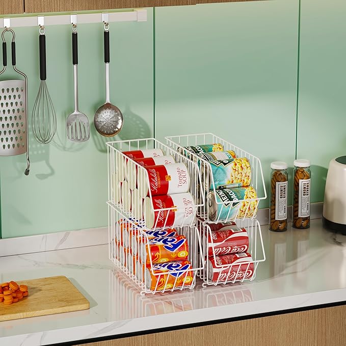 4 Tier Stackable Can Organizer For Pantry, Canned Goods Organizers And Storage For Kitchen, Soup Soda Can Dispenser For Pantry (L 15.35in X W 5.78in X H 25.59in) (white, 4-pack)