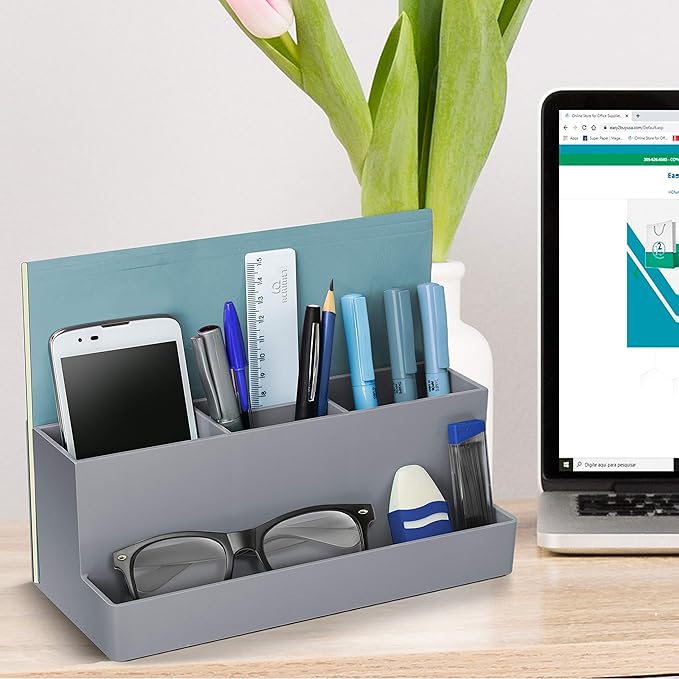 Acrimet Desktop Organizer - Multi Organizer Caddy Holder for Office, Home and School use (Plastic) (Silver Color)-NeatNest