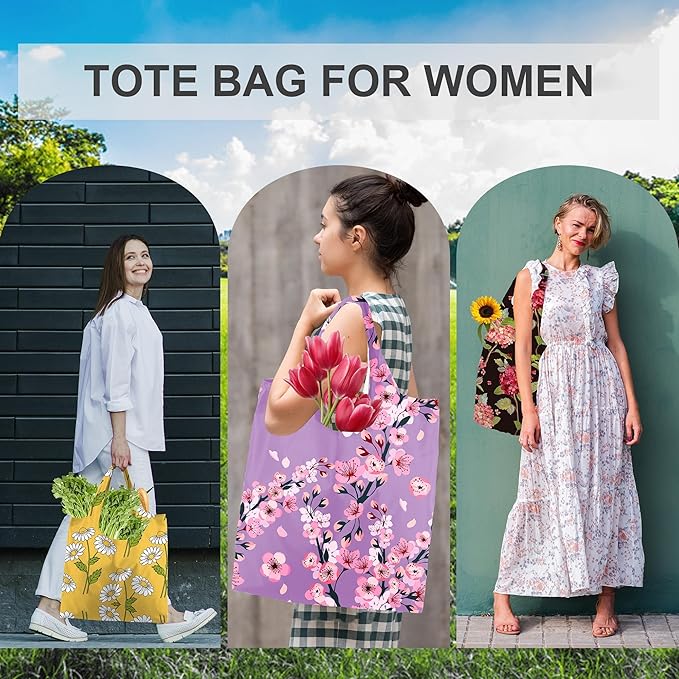 BeeGreen Floral Reusable Grocery Bags - X Large 50 LB Capacity,Foldable Tote Bag Gifts Fashionable Ripstop Polyester, Recyclable, Machine Washable Bulk Bags With Pouch - Ideal for Shopping-NeatNest
