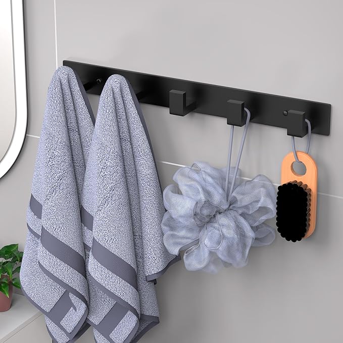 PMMASTO Coat Rack Wall Mount, Coat Hooks Wall Hooks for Hanging, Stainless Steel Coat Hanger Towel Hooks for Bathrooms, Hat Rack (Black 5 Hooks, 1 Pack)-NeatNest