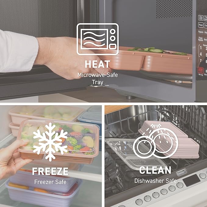 Bentgo 20-Piece Lightweight, Durable, Reusable BPA-Free 2-Compartment Containers - Microwave, Freezer, Dishwasher Safe - Whisper Gray-NeatNest