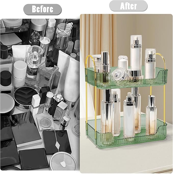 Bathroom Counter Organizer Countertop Storage Skincare Countertop Makeup Organizer Cosmetics Skincare Organizers Holder for Perfume-Green-golden pole-NeatNest