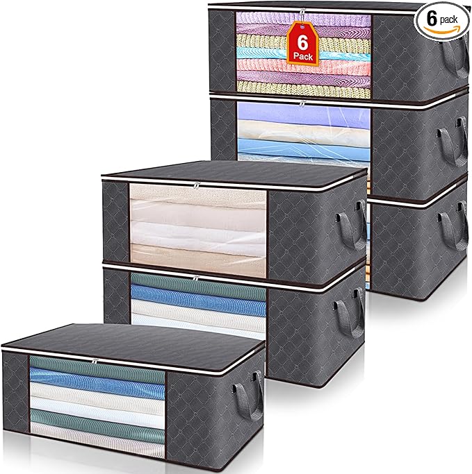 Fabric Bedding Storage Bag For Comforters And Blankets With Zipper, 6 Pack-NeatNest