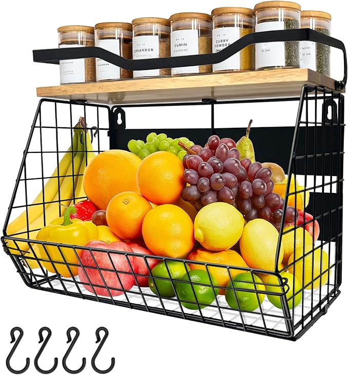 bealy Upgrade Strong Magnetic Shelf for Fridge with Wood Lid Top, XXL Large Capacity Magnetic Spice Rack for Fridge, Multifunction Kitchen Pantry Organizers and Storage, Fruit Potato Storage Basket-NeatNest