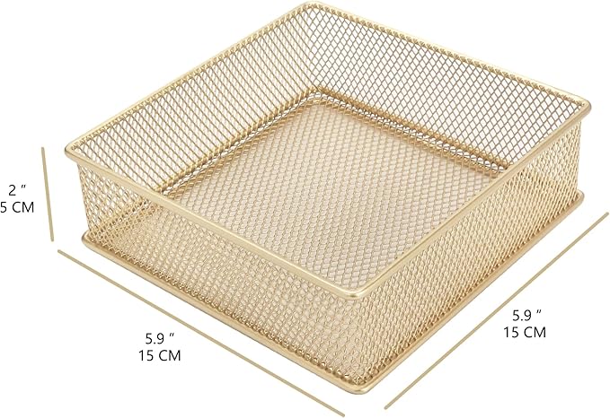 Annova Mesh Stackable Drawer Cabinet and Shelf Organizer Bins Storage Basket School Office Supply Holder Tray- Set of 2 (Gold, 6x6x2 Inch)-NeatNest