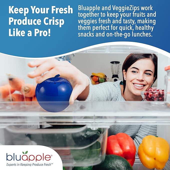 Bluapple Produce Saver Ethylene Gas Absorber & VeggieZips Ultimate Starter Pack Bundle - Fresh Vegetables & Fruits Saver, Produce Storage, Fruits & Veggies Keepers for Refrigerator, Regulates Humidity-NeatNest