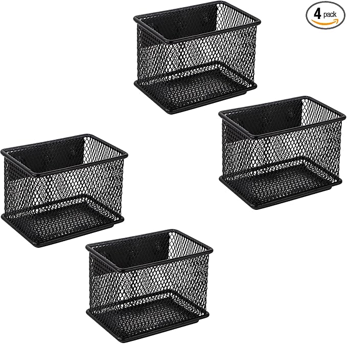Black Basket Set of 4, Magnetic Pen Holder for Refrigerator, Heavy Duty Baskets, Holder for Locker Whiteboard Office, 3.42'' 2.36'' 2.55''-NeatNest
