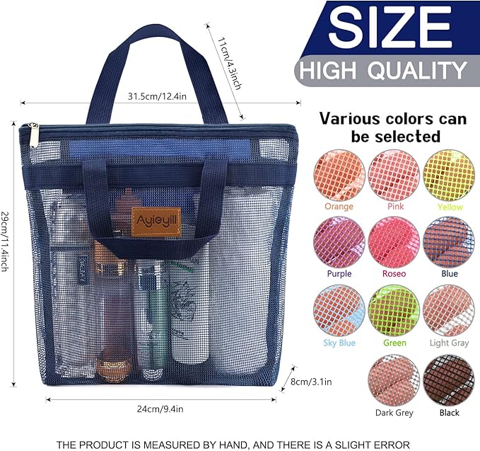 Ayieyill Shower Caddy Portable, Mesh Shower Caddy Tote Bag Quick Dry Hanging Toiletry and Bath Organizer for College Dorm, Gym, Beach, Travel or Camping with Zipper (A-Blue)-NeatNest