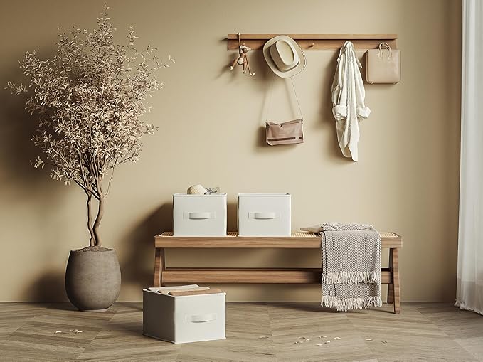 3 Pack Fabric Storage Bins for Shelves | 16.25x12x10in Closet Storage Baskets | Collapsible Storage Bins |Fabric Closet Organizers with Handles | White-NeatNest