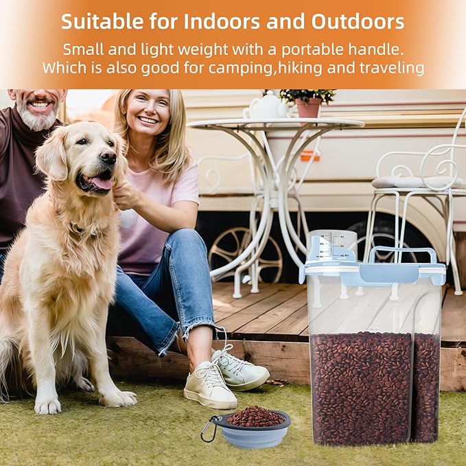 5-7LBS Airtight Dog Cat Food Storage Container with Pet stacking bowls, Upgraded Large Nozzle Clear Plastic Pet Storage Bin BPA-Free for Cats, Dogs, Birds, Chickens, Fishs-6Qt (Elegant Blue 5L-1Pack)-NeatNest