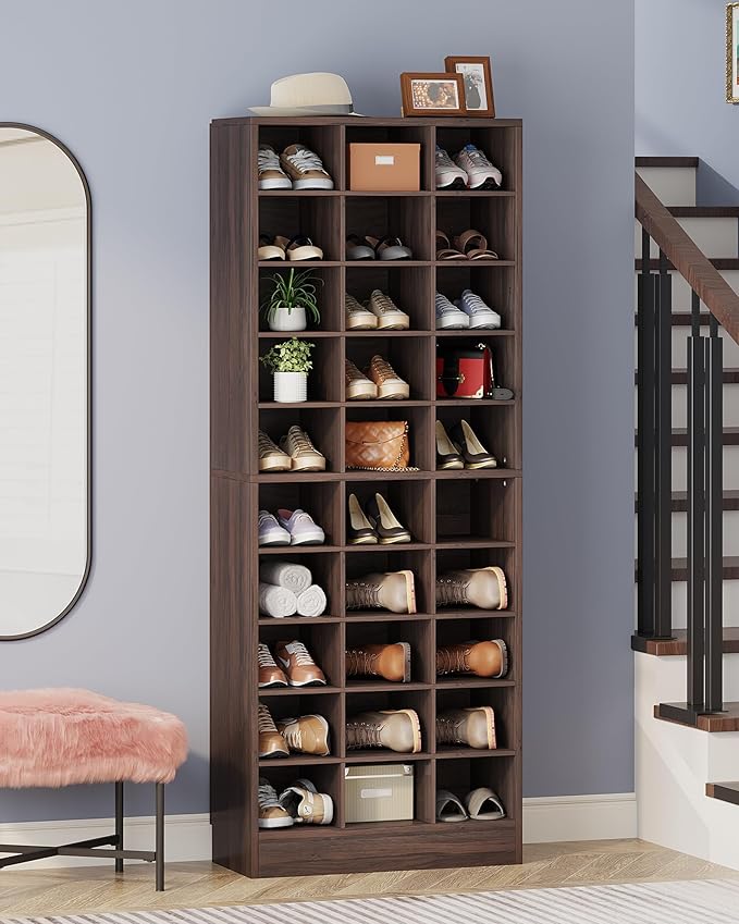 Tribesigns 10-Tier Shoe Storage Cabinet, Espresso Wooden Shoe Rack with 30 Cubbies, Freestanding Tall Entryway Shoe Organizer for Closet, Entryway, Living Room-NeatNest