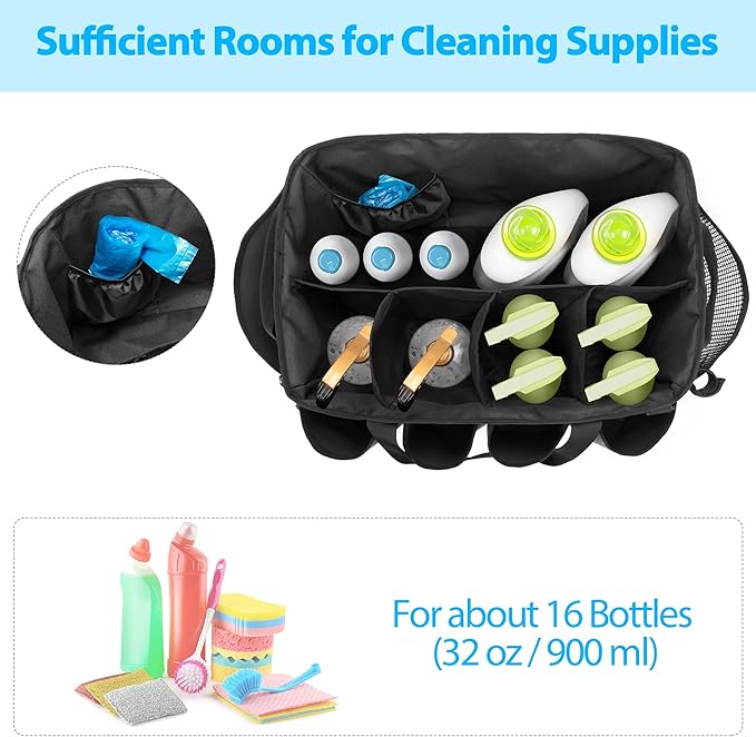 Extra-Large Cleaning Caddy, Organizer with Handles for Cleaning Tools & Products Storage, Large Capacity Tote Bag for Car, Home & Housekeeping Work, Gray