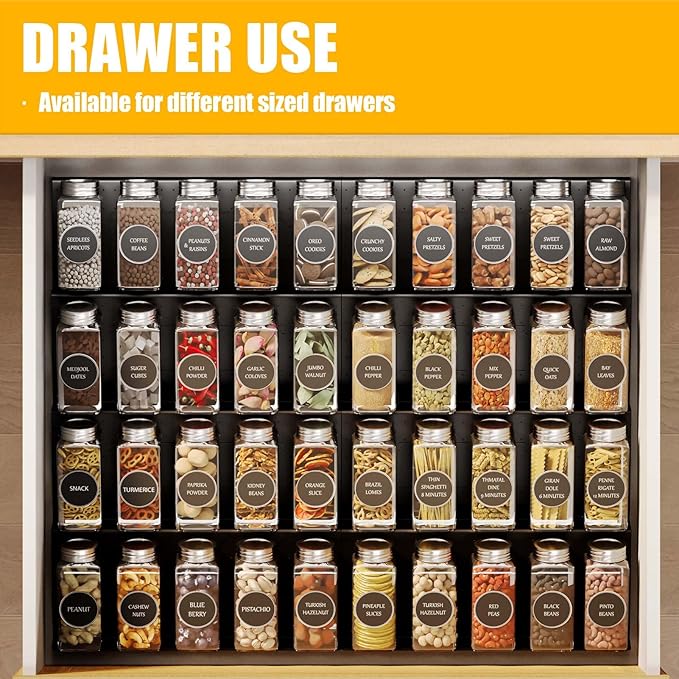 Famhap Spice Drawer Organizer, 8 Tier Expandable from 11.7" to 23.2" Seasoning Rack Tray Insert for Kitchen Drawers, Spice Rack Tray for Drawer/Countertop (Black)-NeatNest