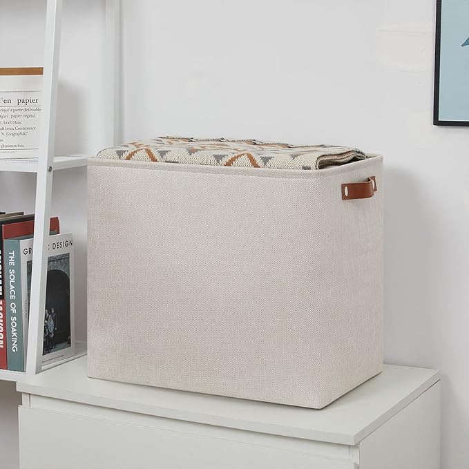 DULLEMELO Fabric Storage Basket, Large Storage Bin for Organization, Closet Storage Bins for Clothes Blankets Nursery Shelves, Collapsible Storage Container Box with Handles(Cream)-NeatNest