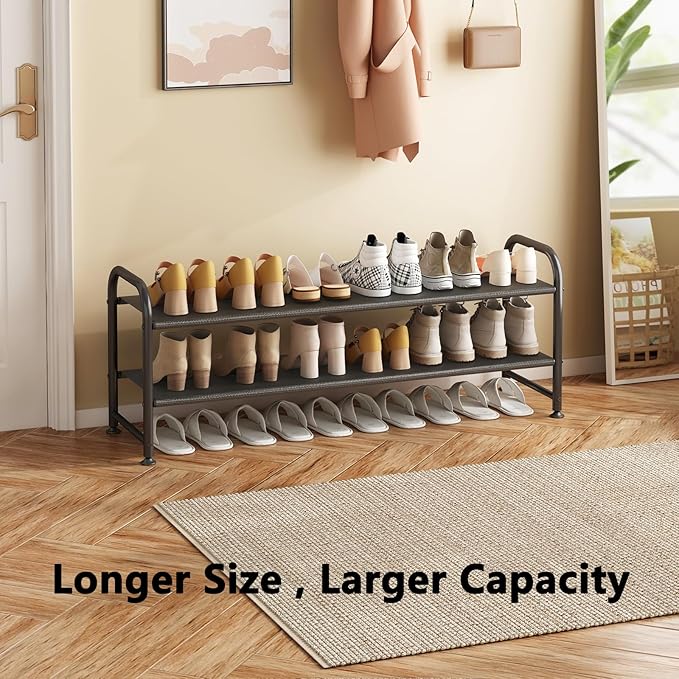 Shoe Rack 2 Tier Long Storage Organizer Wide Metal Shoe Shelf for Closet Entryway Black-NeatNest