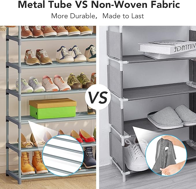Tribesigns Upgraded 10-Tier Shoe Rack, Tall Shoe Organizer & Space Saver - Holds 50 Pairs (Grey Metal Tube)-NeatNest