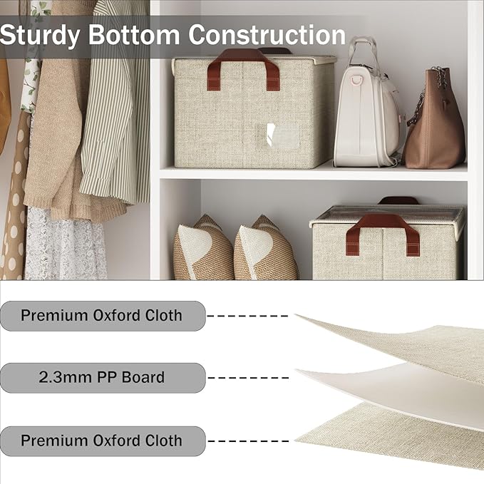 AARAINBOW Stackable Clothes Organizer Bins, 4 Packs Fabric Storage Bins with Lids, Metal Frame Fabric Boxes Foldable Closet Container for Organizing Clothes Toys, 23L (Beige)-NeatNest