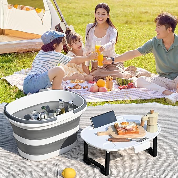 Lesipee Upgraded 16L Collapsible Mop Bucket with Multi-Functional Lid, 4-in-1 Foldable Silicone Tub with Table Surface, Floor Stand, Space Saving 4.2 Gallon Storage Solution for Home & Outdoor-NeatNest