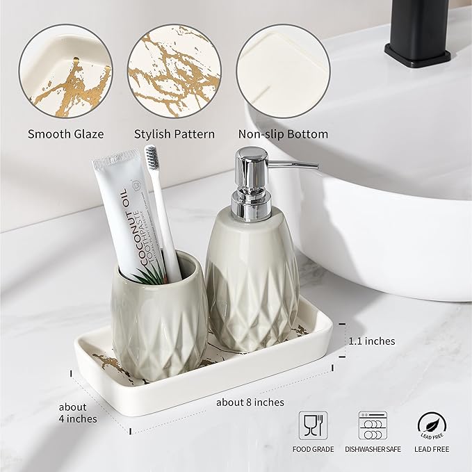 Bathroom Vanity Tray for Countertop,2PC Rectangle Marble Tray Set,Decorative Bathroom Organizer for Scrubber, Lotion Bottles, Perfume, Jewelry, Candle, Key Trinket Ring(Small,White)-NeatNest