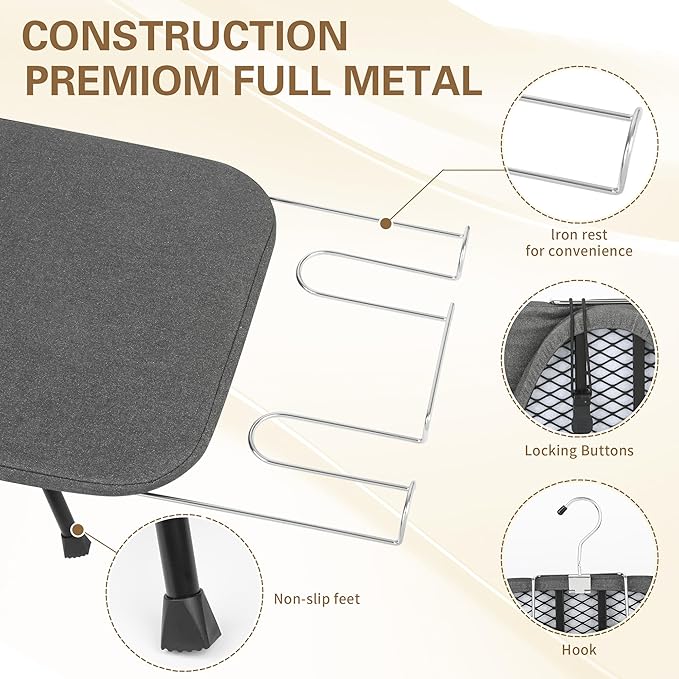 Folding Tabletop Ironing Board with Iron Rest, 31.6 x 12.5 inches, Padded Cotton Cover, Metal Mesh Panel, Mini Iron Board for Small Space and Travel,Gray