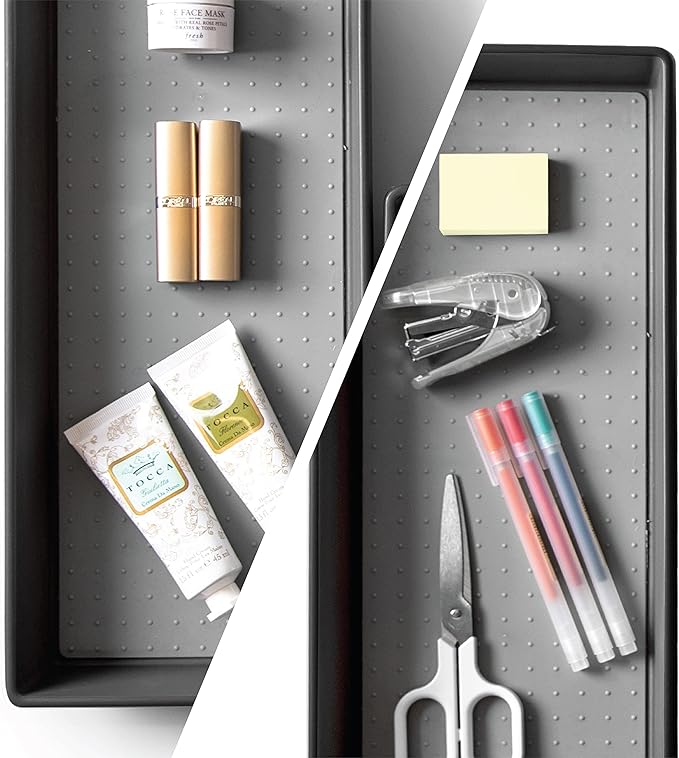 BINO | 3-Piece Drawer Organizer Bin Set, Large - Grey | THE MODULAR | Multi-Purpose Storage | Soft-Grip Lining and Non-Slip Rubber Feet | Durable | BPA-Free | Desk Drawer Organizer | Vanity Organizer-NeatNest