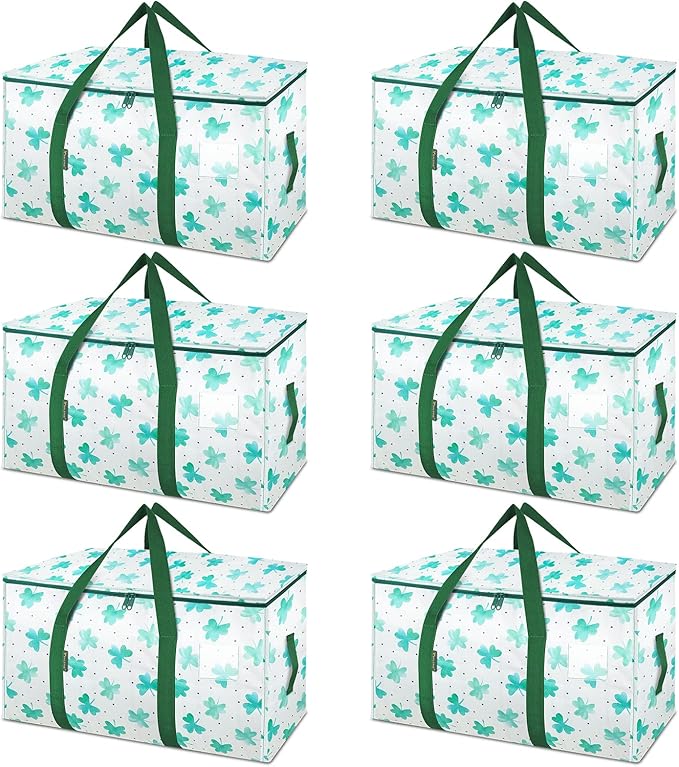 BALEINE 6-Pack Oversized Moving Bags with Reinforced Handles, Heavy-Duty Storage Tote for Clothes, Moving Supplies (Clover, 6-Pack)-NeatNest