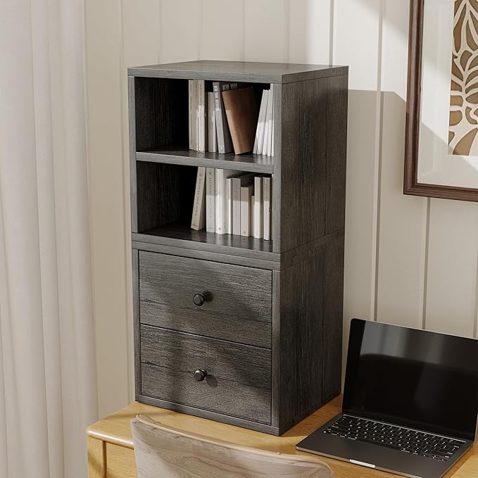 FUSUNBAO Magic DIY Cube Storage Organizer Stackable Cubes for Home Books Clothes Toy-Modular Cubby Storage System-Office Cubical-Bookcase Closet(French Oak, Glass Door Cube)-NeatNest