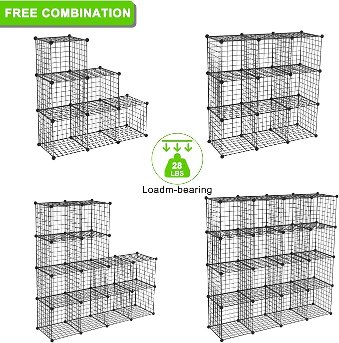 TUMUCUTE Wire Cube Storage Organizer, Metal Storage Shelves Bookshelf, Stackable Modular Closet Organizer for Bedroom Living Room, Office,Storage Shelves (9 Cubes, Iron)