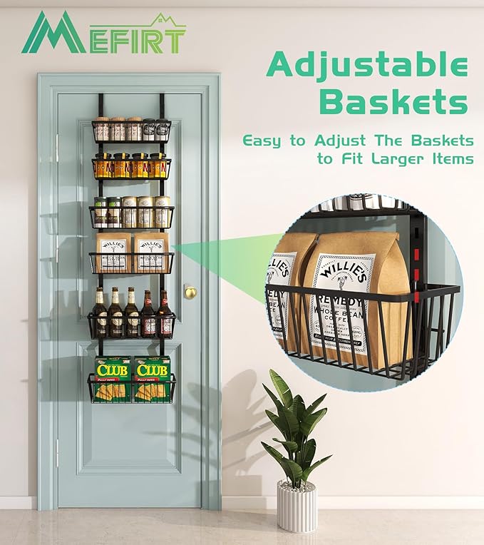 12 Inch Wide Narrow Over The Door Pantry Organizer, Pantry Organization and Storage, Black Metal Hanging Deep Basket Wall Spice Rack Seasoning Shelves, Home & Kitchen Essentials, Apartment