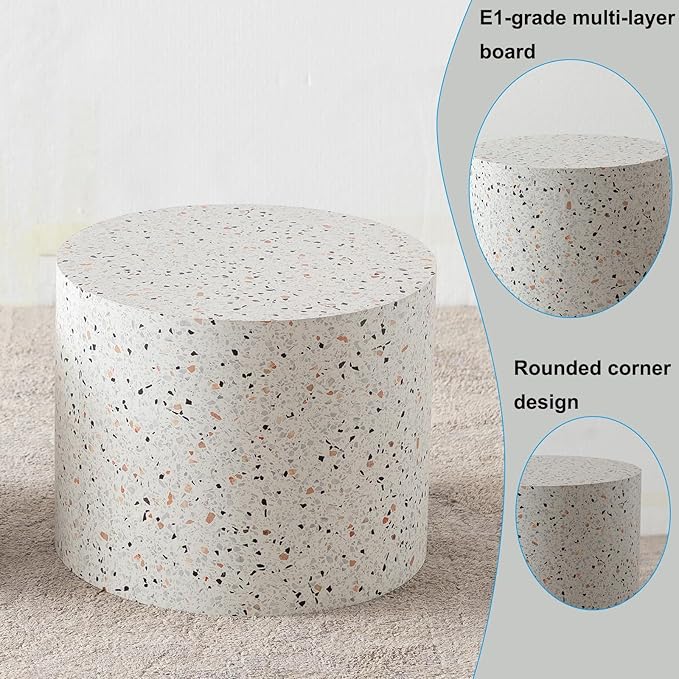 Nesting Coffee Table Set of 2 Wood Circle Drum Coffee Tables Set Contemporary Fluted Coffee Table Round Wooden Coffee Tables for Living Room & Small Space (Travertine)