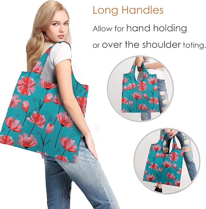 BeeGreen Reusable Grocery Bags 6 Pack, Heavy Duty Totes for Women, Foldable Grocery Bag Large Shopping Totes with Handles for Work, Travel, Gift, Store, Polyester Washable Reusable Tote Bag-NeatNest